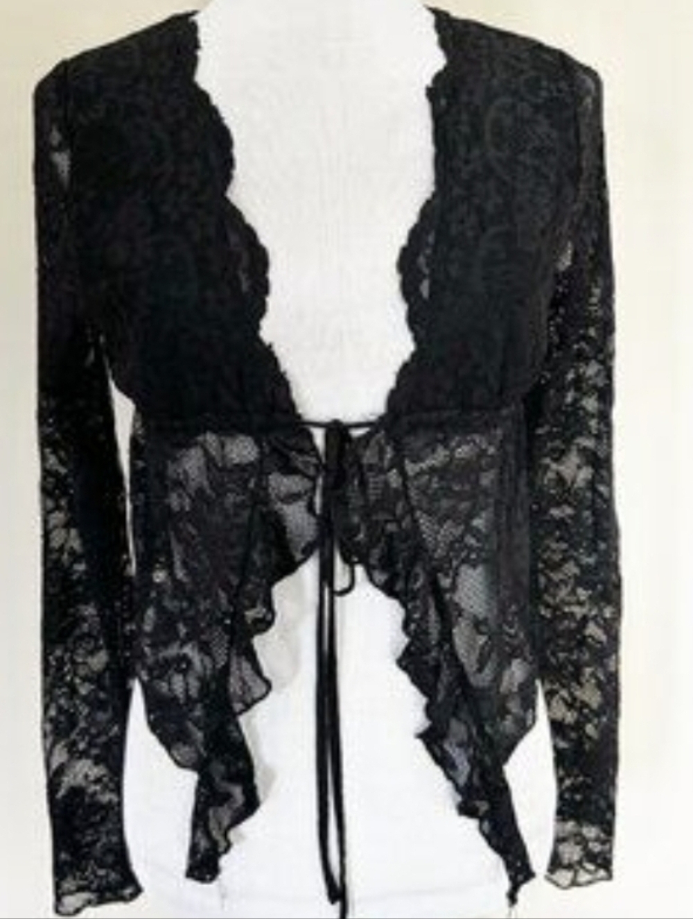 Black lace crop ruffle cardigan